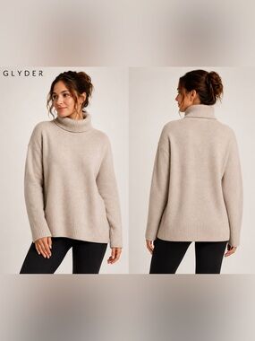 NWT Glyder Shelly Turtleneck Sweater Small Oatmilk Couture Knit